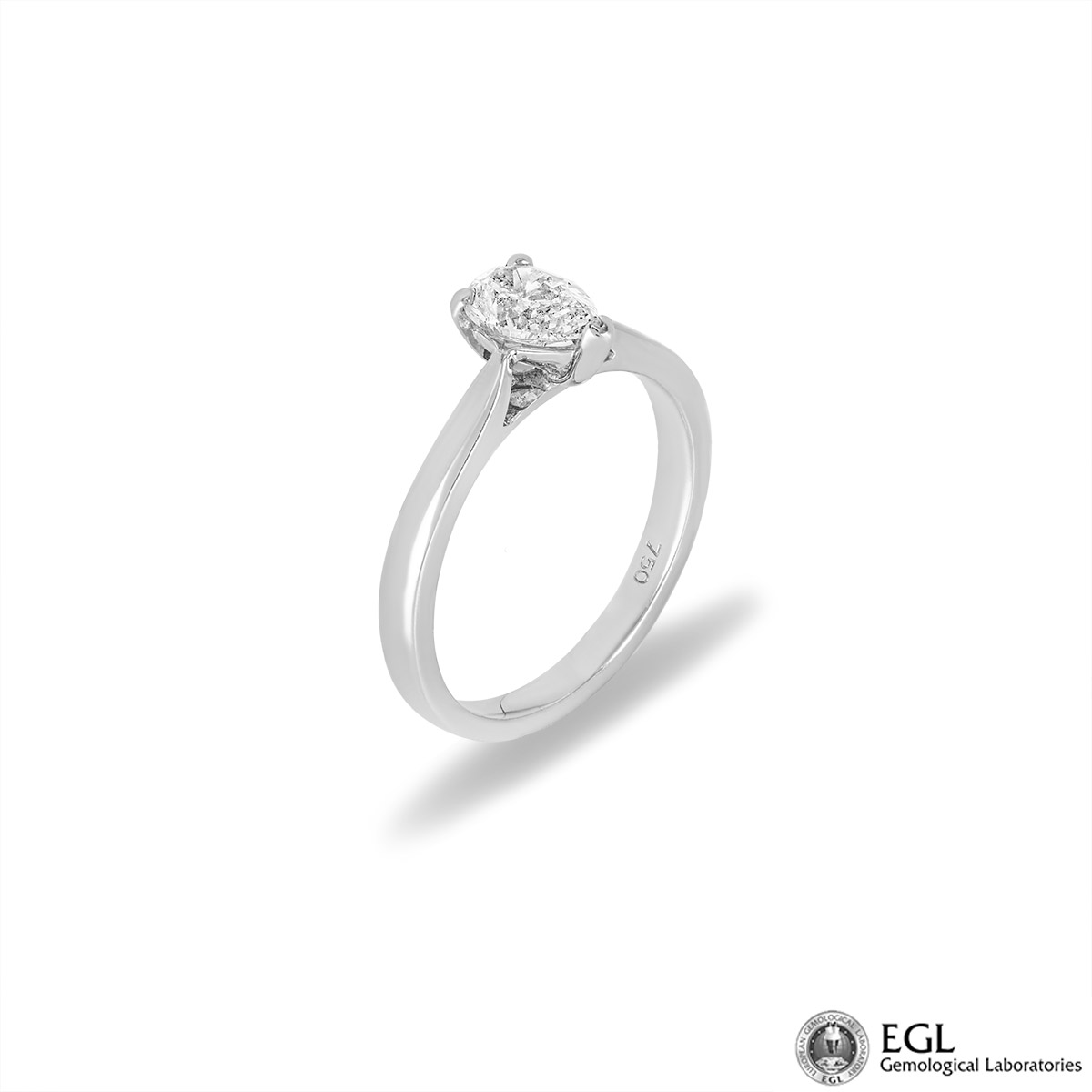 White Gold Pear Cut Diamond Ring 0.75ct H/SI2